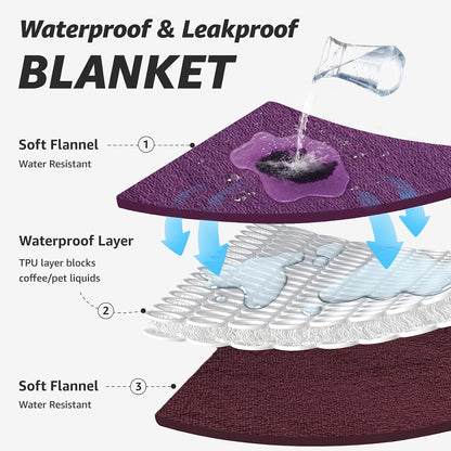 Waterproof Blanket for Bed, Soft Flannel Twin Bed Blanket 60" x 80"
