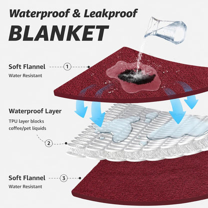 Waterproof Blanket for Bed, Soft Flannel Twin Bed Blanket 60" x 80"
