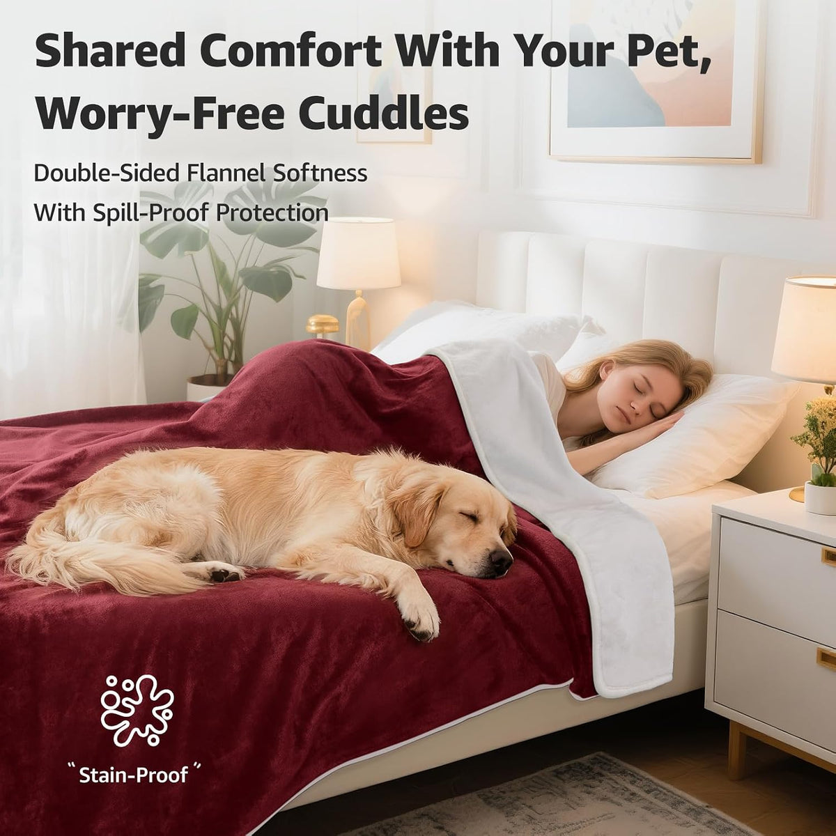 Waterproof Blanket for Bed, Soft Flannel Twin Bed Blanket 60" x 80"