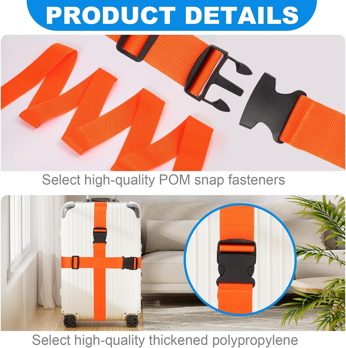 Luggage Straps for Suitcases, Pack of 4, Adjustable 40 to 78 Inches