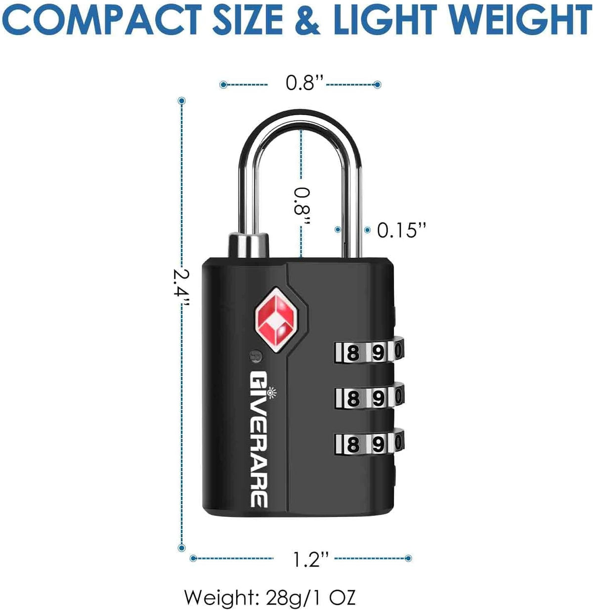 2 Pack TSA Approved Travel Luggage Locks, Suitcase Combination Lock, Keyless 3-Digit Zipper Padlocks, TSA Accepted Compatible Padlock for Gym Locker, Golf Bag Case, Backpack-Black