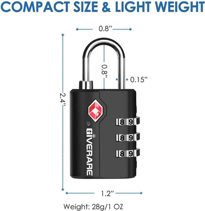 2 Pack TSA Approved Travel Luggage Locks, Suitcase Combination Lock, Keyless 3-Digit Zipper Padlocks, TSA Accepted Compatible Padlock for Gym Locker, Golf Bag Case, Backpack-Black