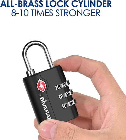 2 Pack TSA Approved Travel Luggage Locks, Suitcase Combination Lock, Keyless 3-Digit Zipper Padlocks, TSA Accepted Compatible Padlock for Gym Locker, Golf Bag Case, Backpack-Black
