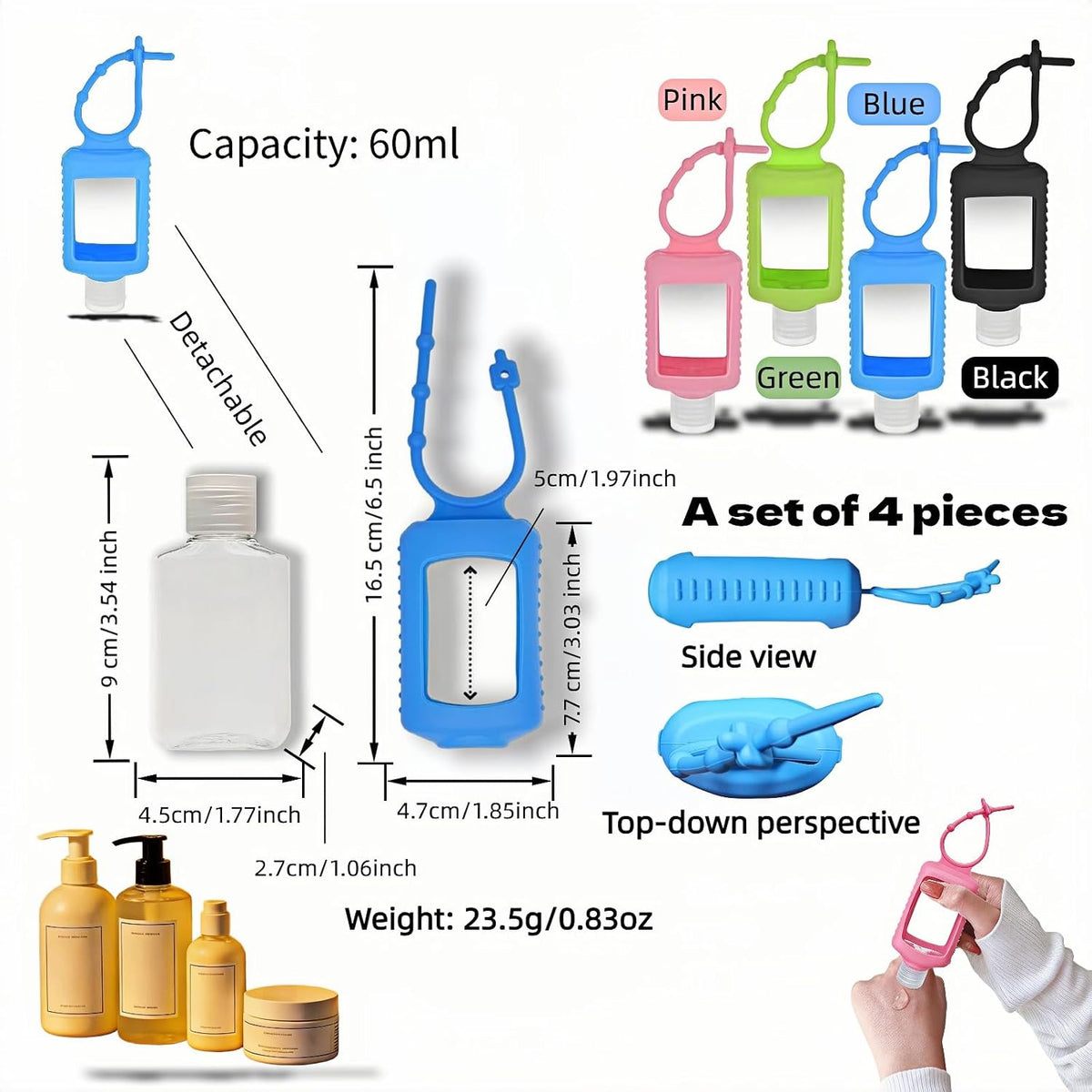 4-Pack Travel Refillable Squeeze Bottles, 2oz/60ml, Clear PETG Plastic