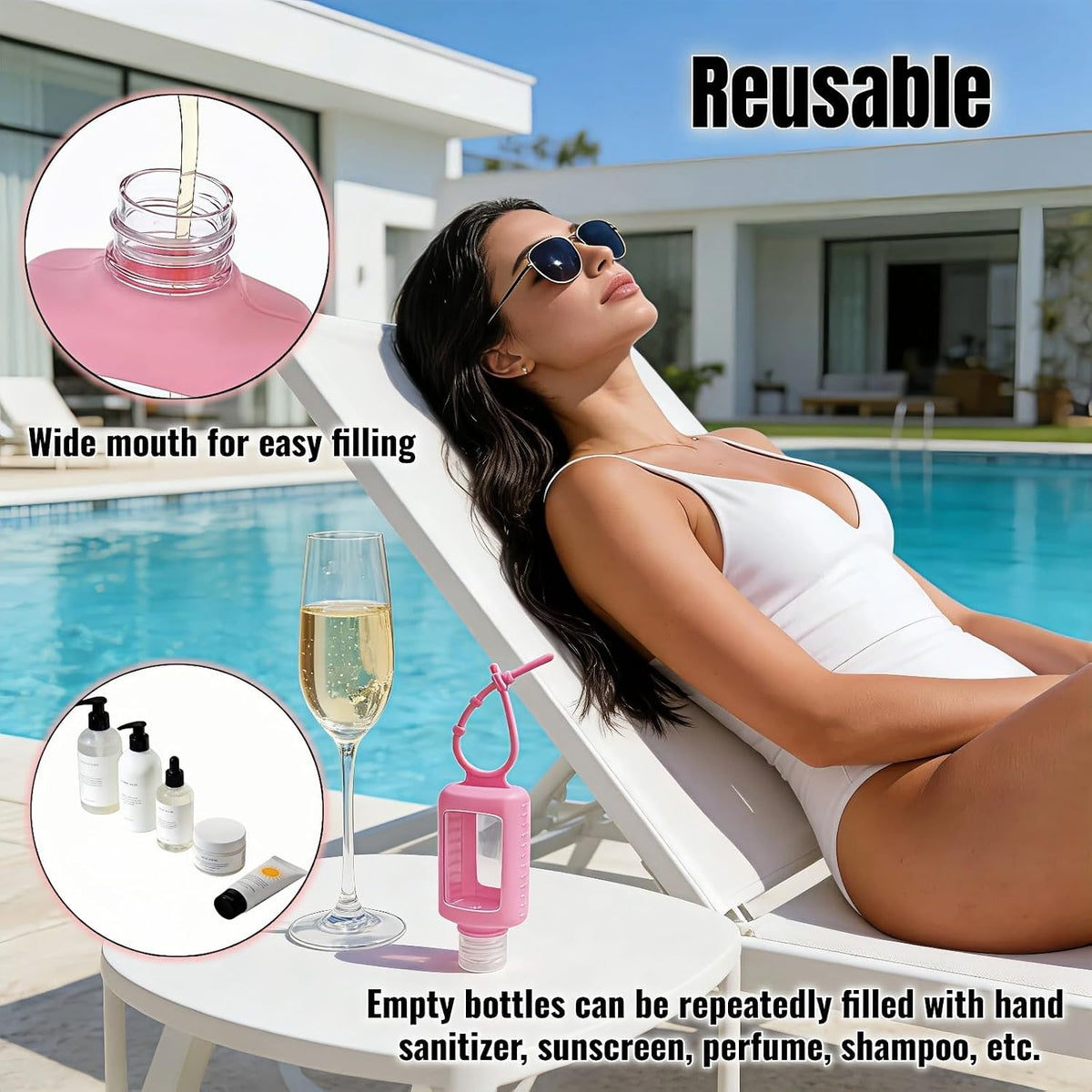 4-Pack Travel Refillable Squeeze Bottles, 2oz/60ml, Clear PETG Plastic