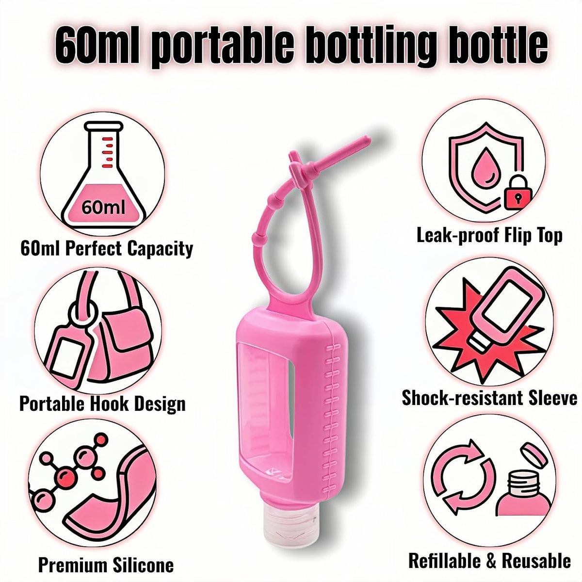 4-Pack Travel Refillable Squeeze Bottles, 2oz/60ml, Clear PETG Plastic