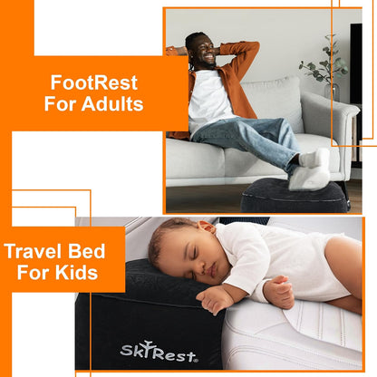 Inflatable Foot Rest Pillow for Airplane Travel - Adjustable Leg Rest for Long Flights, Baby/Toddler Airplane Seat Extender - Grey