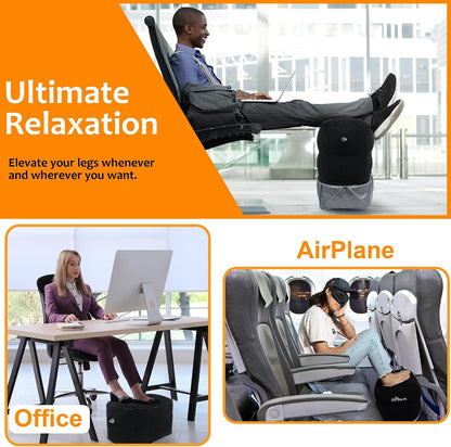 Inflatable Foot Rest Pillow for Airplane Travel - Adjustable Leg Rest for Long Flights, Baby/Toddler Airplane Seat Extender - Grey