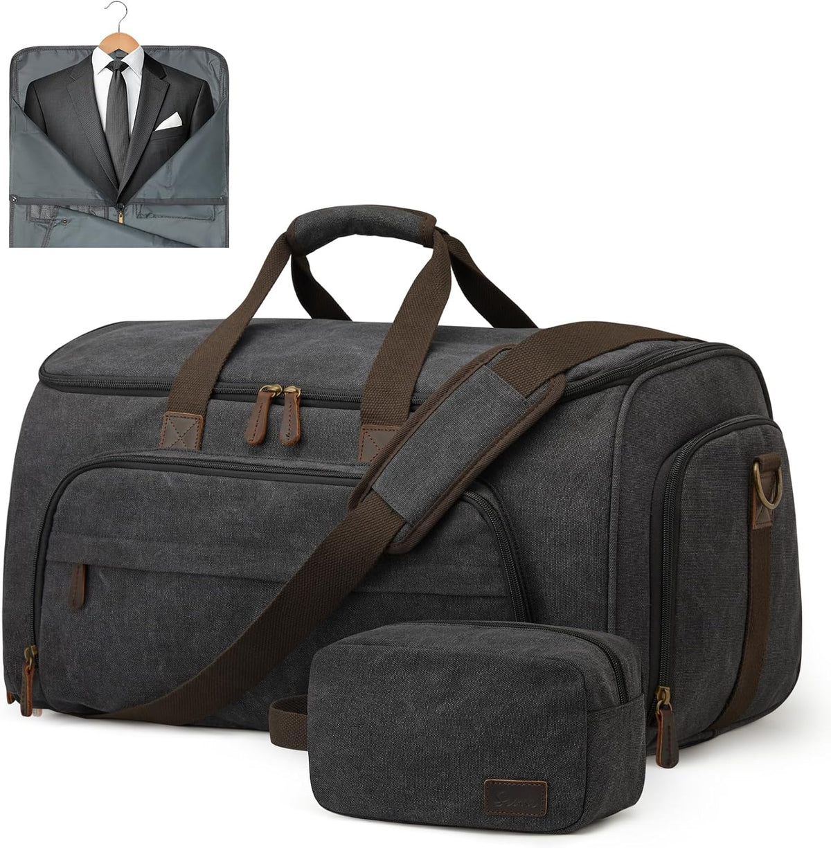 Carry On Garment Bag for Travel Convertible Garment Duffle Bag Suit Bags for Men Women Travel 2 in 1 Hanging Suitcase Business Travel Bag with Toiletry Bag, Black, 50l