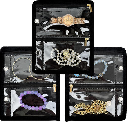Travel Jewelry Organizer Case,Jewelry Bags for Traveling, Jewelry Binder with 24 Pcs Clear Zipper Velvet Pouches for Storing Earrings, Rings, Necklace, Bracelet, Watch (Beige)