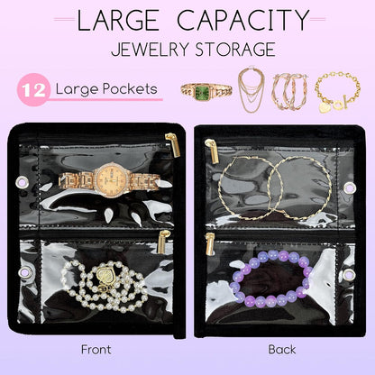 Travel Jewelry Organizer Case,Jewelry Bags for Traveling, Jewelry Binder with 24 Pcs Clear Zipper Velvet Pouches for Storing Earrings, Rings, Necklace, Bracelet, Watch (Beige)