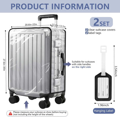 2 Pack 30 Inch Clear PVC Suitcase Cover Protectors Transparent Waterproof Dustproof and Anti-Scratch for Wheeled Luggage Travel