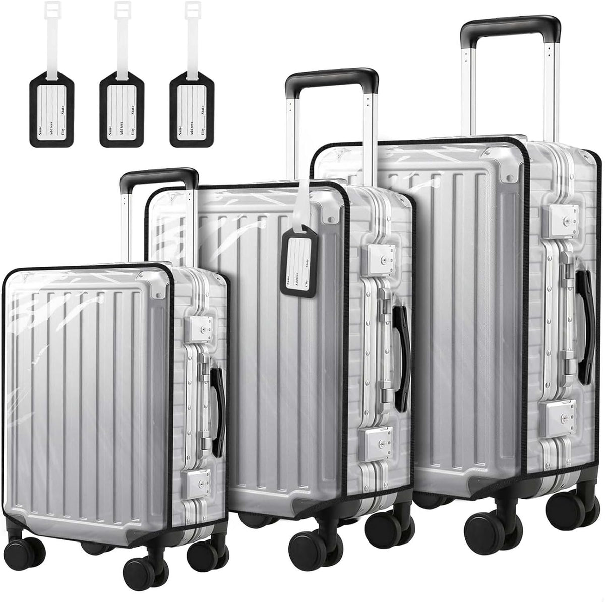 2 Pack 30 Inch Clear PVC Suitcase Cover Protectors Transparent Waterproof Dustproof and Anti-Scratch for Wheeled Luggage Travel