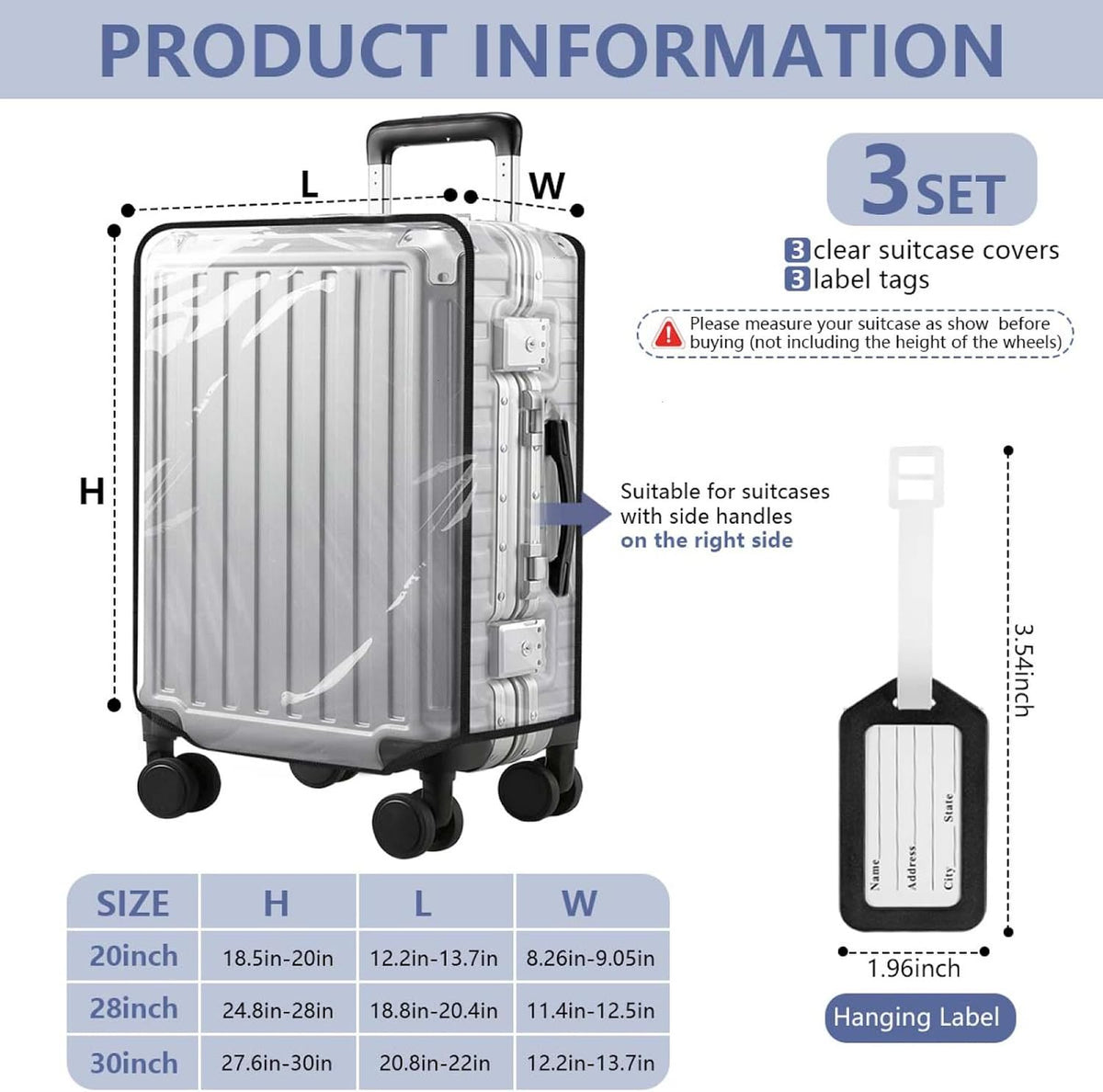 2 Pack 30 Inch Clear PVC Suitcase Cover Protectors Transparent Waterproof Dustproof and Anti-Scratch for Wheeled Luggage Travel