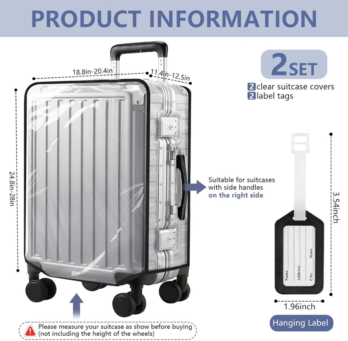 2 Pack 30 Inch Clear PVC Suitcase Cover Protectors Transparent Waterproof Dustproof and Anti-Scratch for Wheeled Luggage Travel
