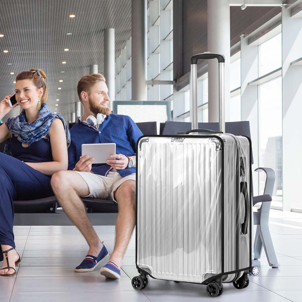 2 Pack 30 Inch Clear PVC Suitcase Cover Protectors Transparent Waterproof Dustproof and Anti-Scratch for Wheeled Luggage Travel