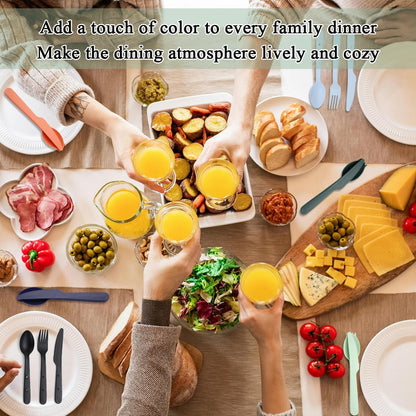 Travel Utensils Set for 6, Reusable Plastic Knife Fork Spoon Snapped Together for Easy Portability and Save Space, Silverware Cutlery Utensils Set for Work, Camping, Picnic, Gadgets, Lunch Box