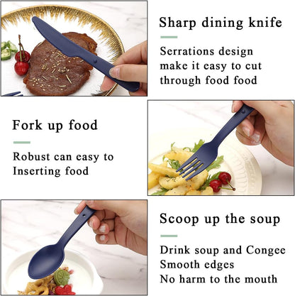 Travel Utensils Set for 6, Reusable Plastic Knife Fork Spoon Snapped Together for Easy Portability and Save Space, Silverware Cutlery Utensils Set for Work, Camping, Picnic, Gadgets, Lunch Box