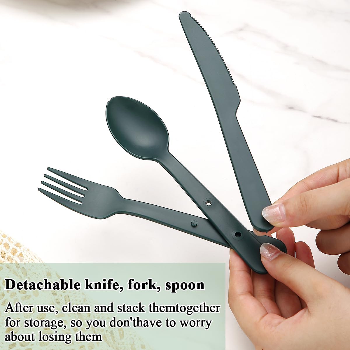 Travel Utensils Set for 6, Reusable Plastic Knife Fork Spoon Snapped Together for Easy Portability and Save Space, Silverware Cutlery Utensils Set for Work, Camping, Picnic, Gadgets, Lunch Box