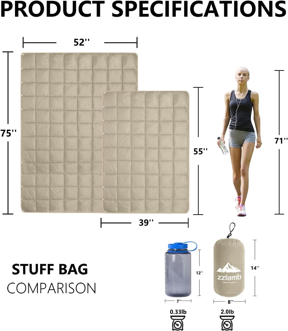 Camping Blanket Compact Down Alternative Outdoor Blanket