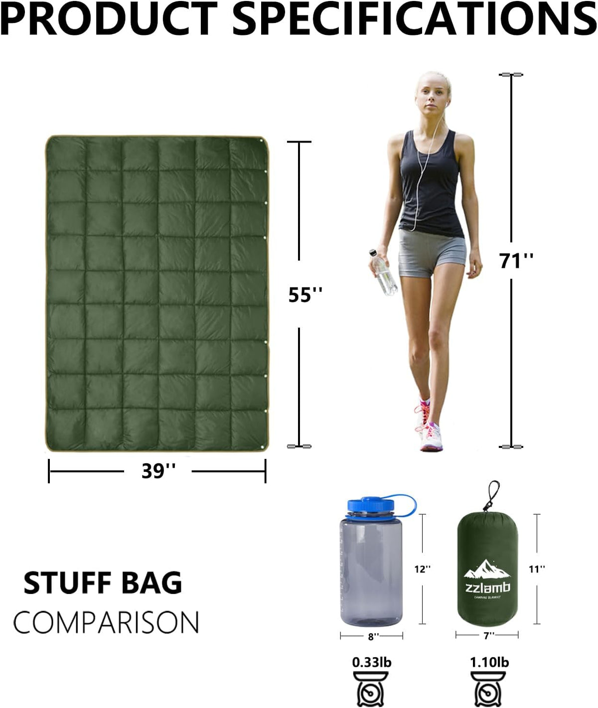 Camping Blanket Compact Down Alternative Outdoor Blanket