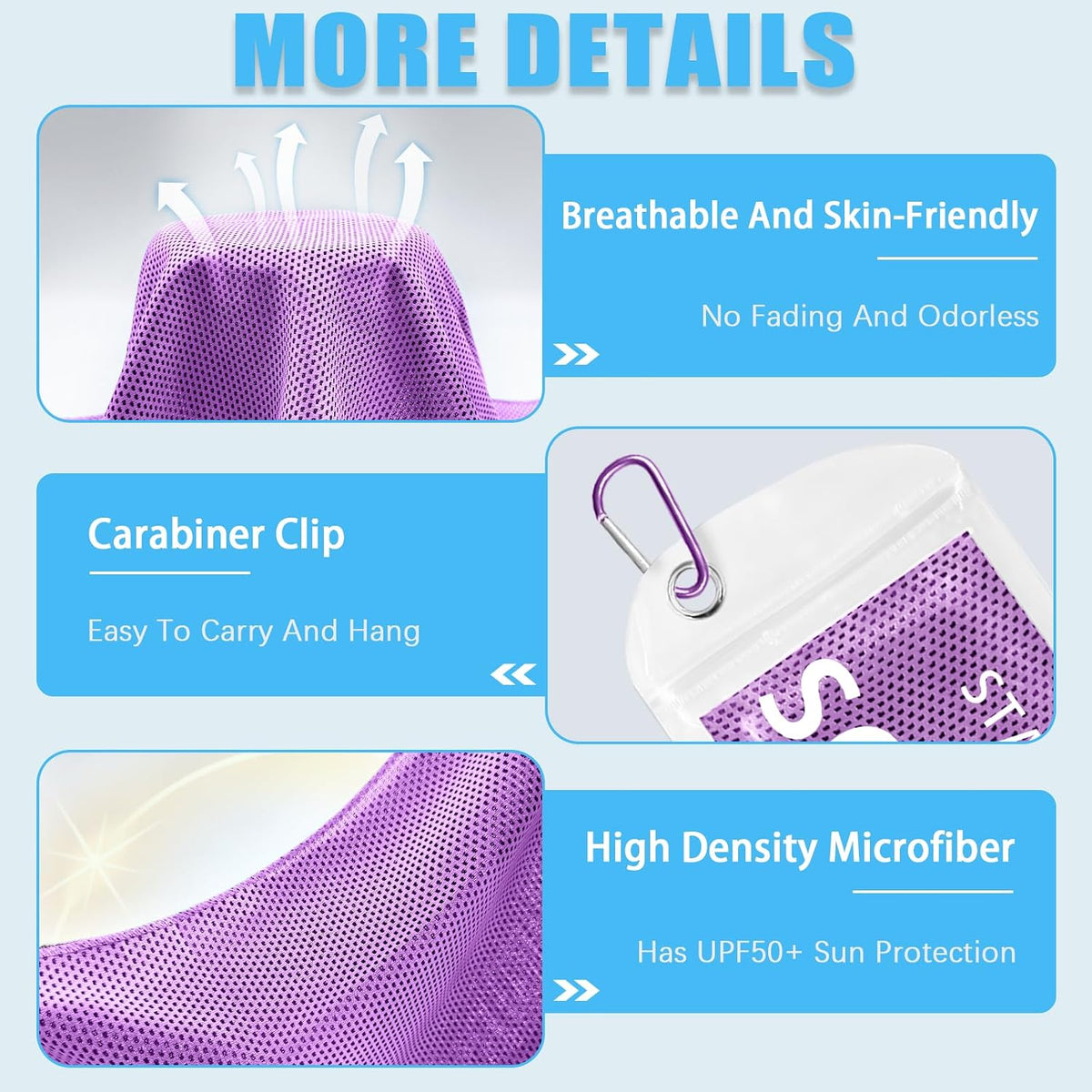 4 Packs Cooling Towel, 40" x 12" Microfiber Cooling Towels for Neck and Face, Soft Breathable Gym Towel for Working Out with Waterproof Bag & Carabiner, Sweat Towels for Running, Yoga, Travel, Climb