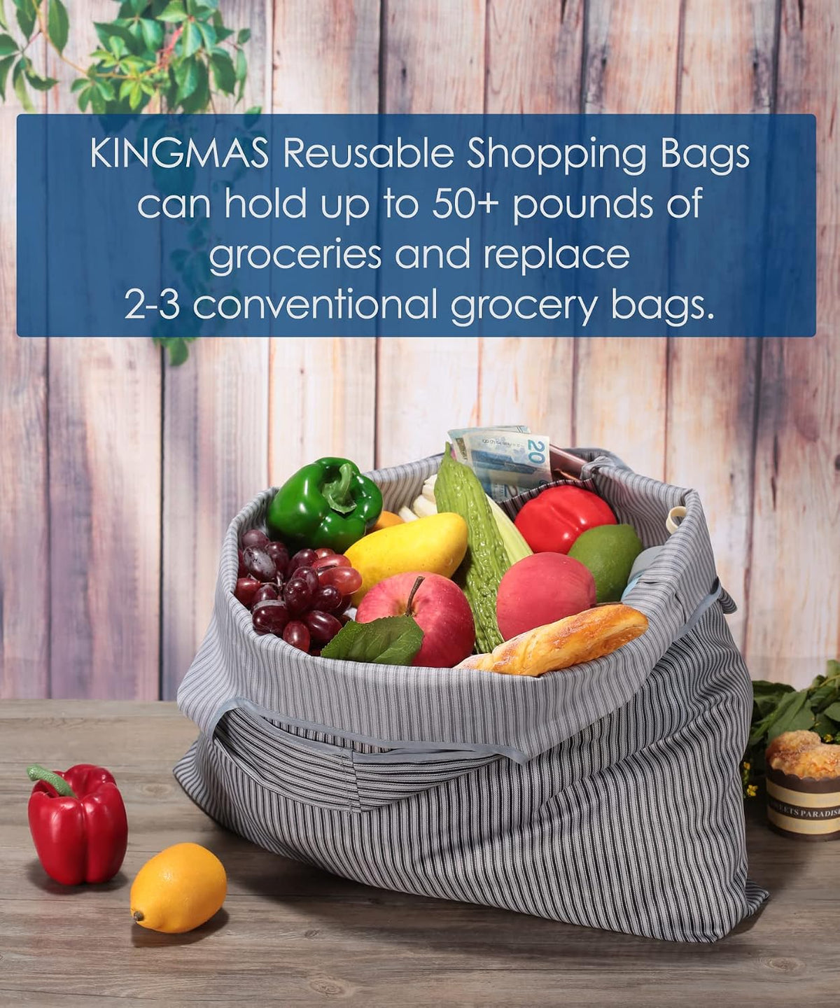 Reusable Grocery Bags, Eco-Friendly Folding Tote Shopping Bag fits in Pocket, Washable Waterproof Nylon Pouch Bags