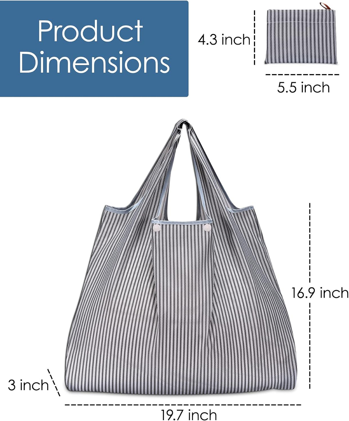 Reusable Grocery Bags, Eco-Friendly Folding Tote Shopping Bag fits in Pocket, Washable Waterproof Nylon Pouch Bags