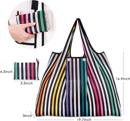 Reusable Grocery Bags, Eco-Friendly Folding Tote Shopping Bag fits in Pocket, Washable Waterproof Nylon Pouch Bags