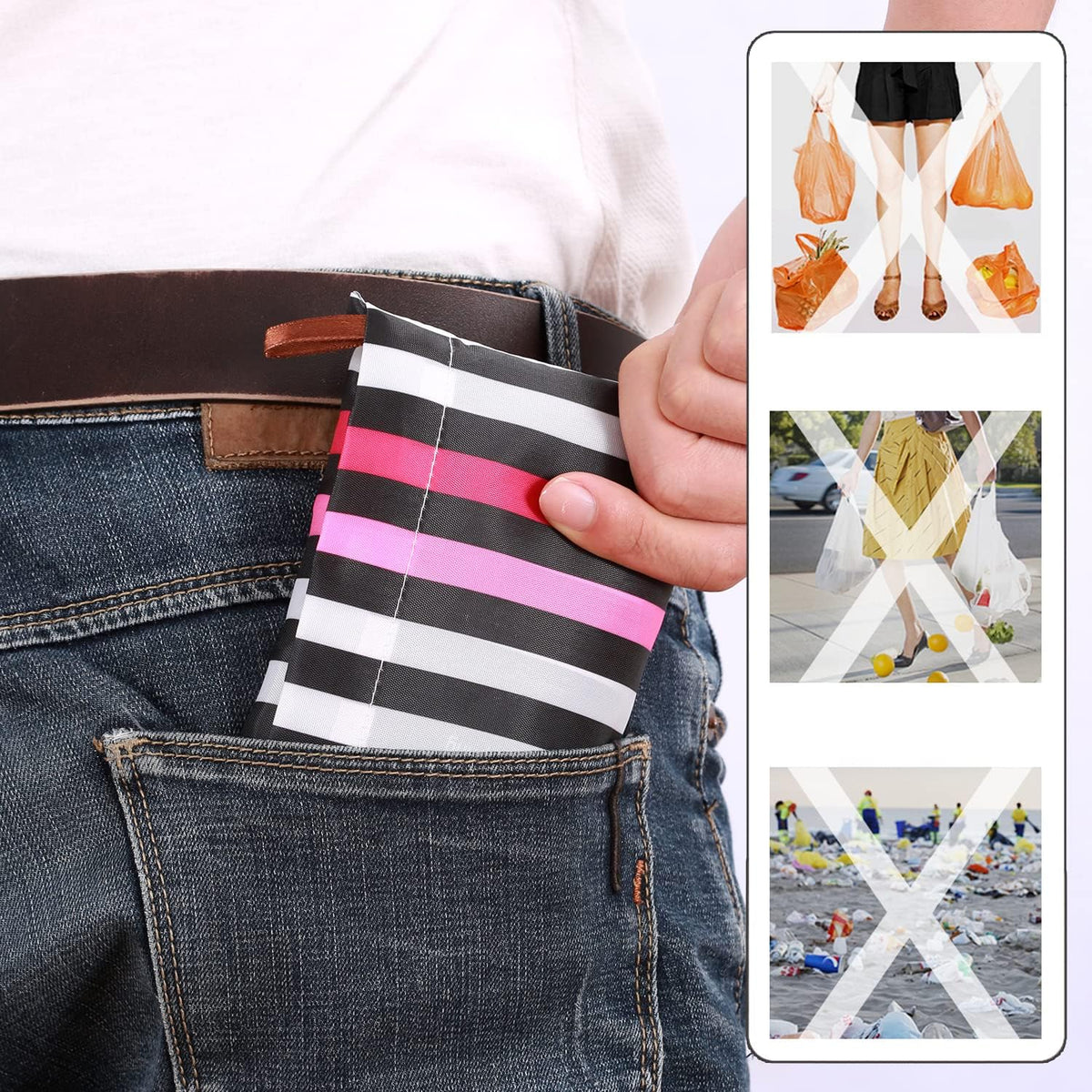 Reusable Grocery Bags, Eco-Friendly Folding Tote Shopping Bag fits in Pocket, Washable Waterproof Nylon Pouch Bags