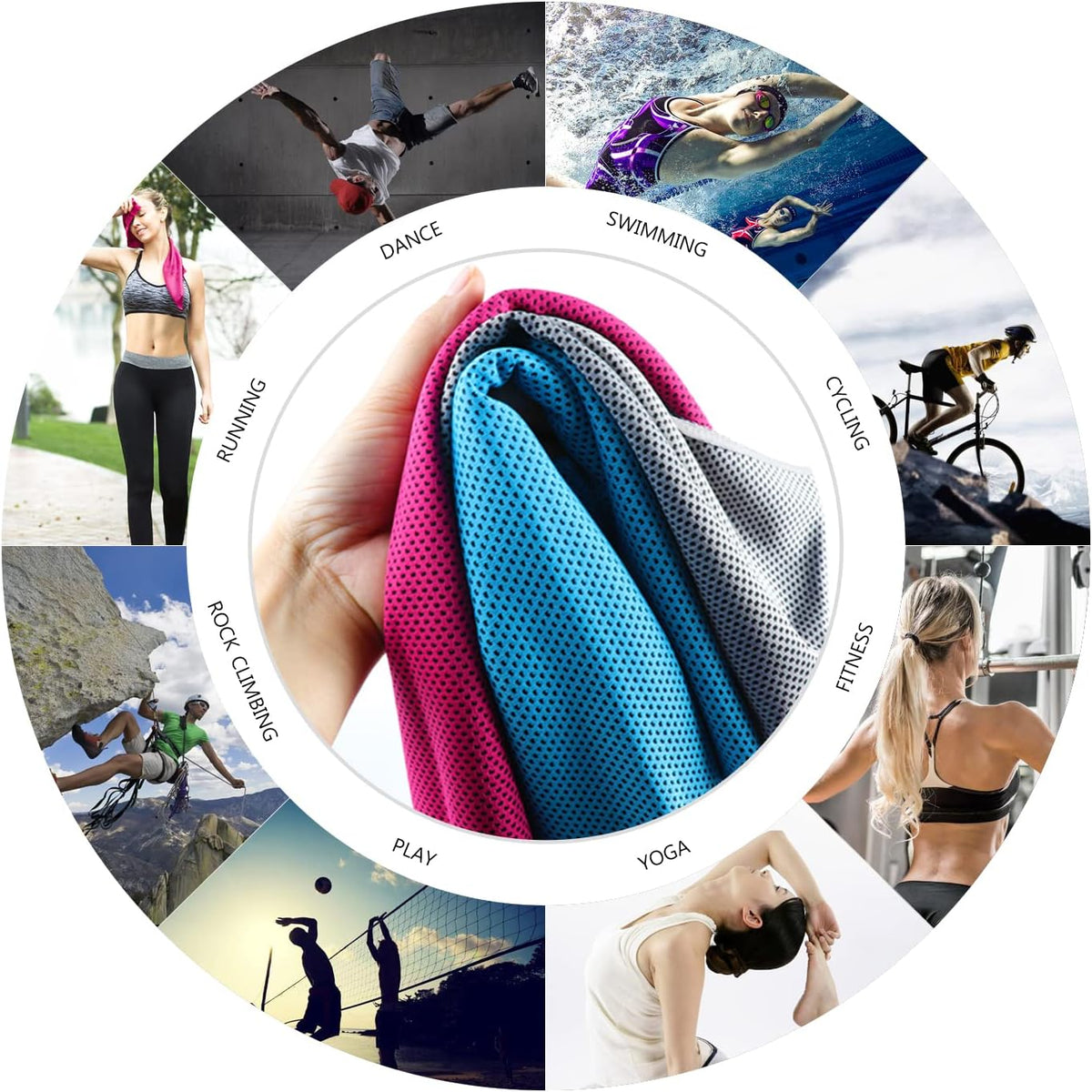 Cooling Towel (Pack of 20, 40"x12") with Pouches for Sports