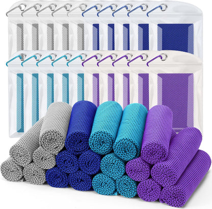Cooling Towel (Pack of 20, 40"x12") with Pouches for Sports