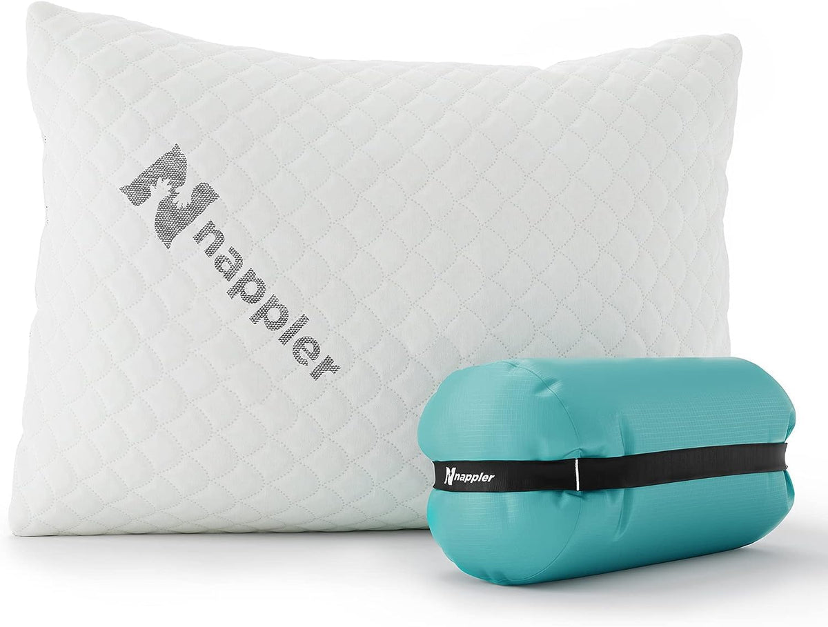 Small Shredded Memory Foam Pillow for Travel and Camping - Compressible Medium Firm Bed Pillow, Contoured Support, Breathable Cover, Machine Washable, Ideal Backpacking, Airplane and Car