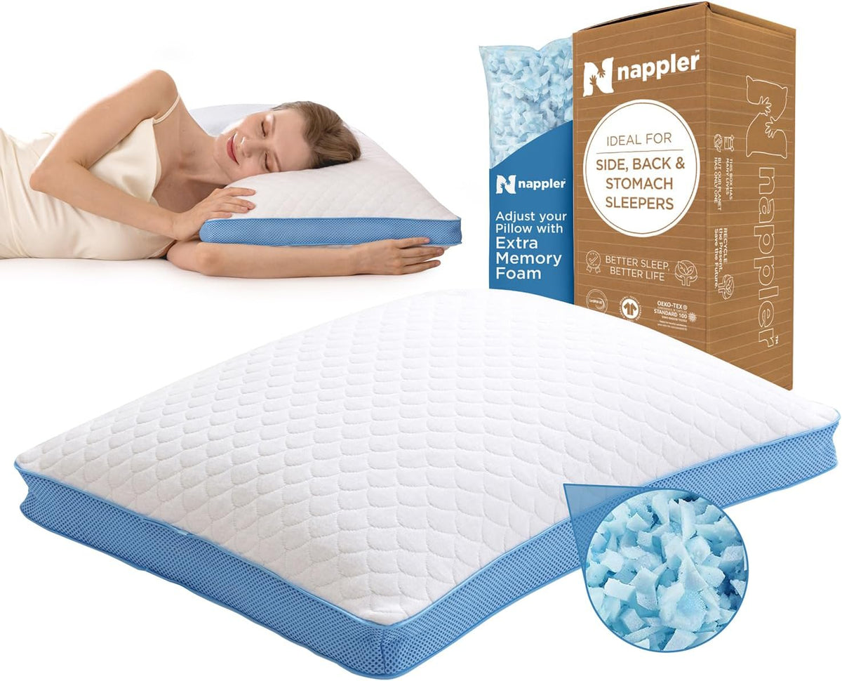 Small Shredded Memory Foam Pillow for Travel and Camping - Compressible Medium Firm Bed Pillow, Contoured Support, Breathable Cover, Machine Washable, Ideal Backpacking, Airplane and Car