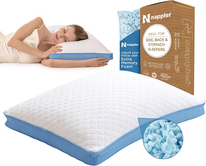 Small Shredded Memory Foam Pillow for Travel and Camping - Compressible Medium Firm Bed Pillow, Contoured Support, Breathable Cover, Machine Washable, Ideal Backpacking, Airplane and Car