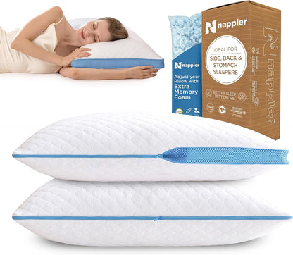 Small Shredded Memory Foam Pillow for Travel and Camping - Compressible Medium Firm Bed Pillow, Contoured Support, Breathable Cover, Machine Washable, Ideal Backpacking, Airplane and Car