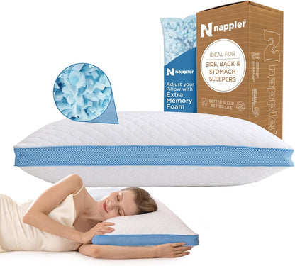Small Shredded Memory Foam Pillow for Travel and Camping - Compressible Medium Firm Bed Pillow, Contoured Support, Breathable Cover, Machine Washable, Ideal Backpacking, Airplane and Car