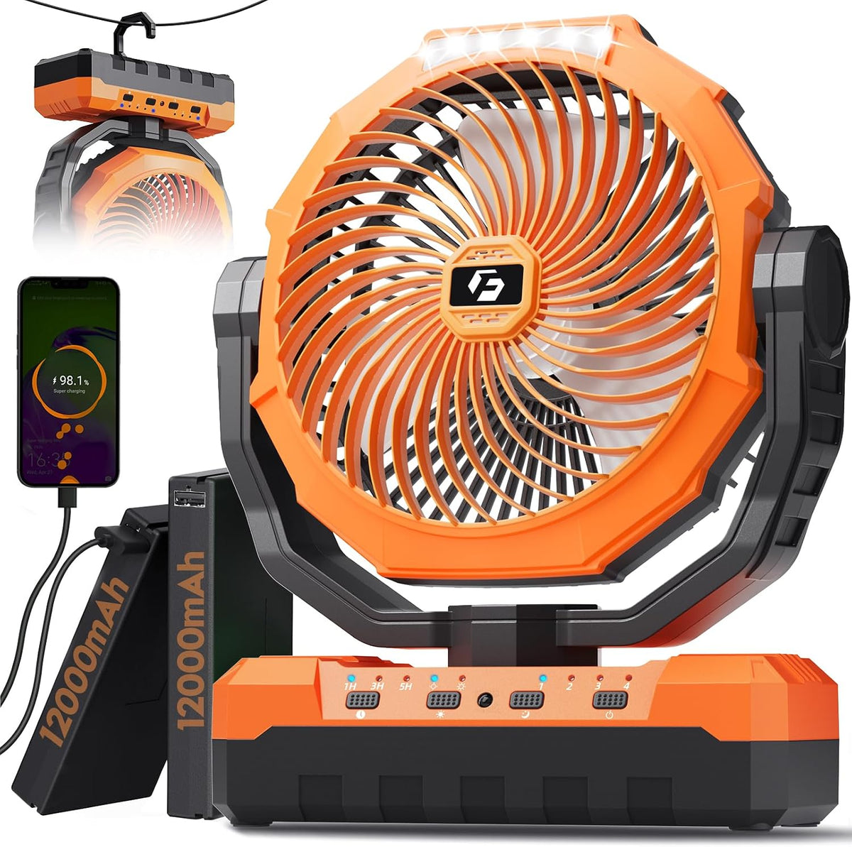 FRIZCOL 3-in-1 Camping Fan - Portable Fans Rechargeable - 24000mAh Battery Powered Fan with Light & Remote for Indoor, Outdoor, Tent, Travel, Fishing, Jobsite, Gifts for Men Dad Him - Green