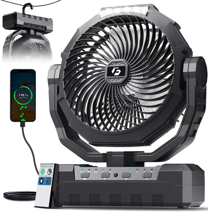 FRIZCOL 3-in-1 Camping Fan - Portable Fans Rechargeable - 24000mAh Battery Powered Fan with Light & Remote for Indoor, Outdoor, Tent, Travel, Fishing, Jobsite, Gifts for Men Dad Him - Green