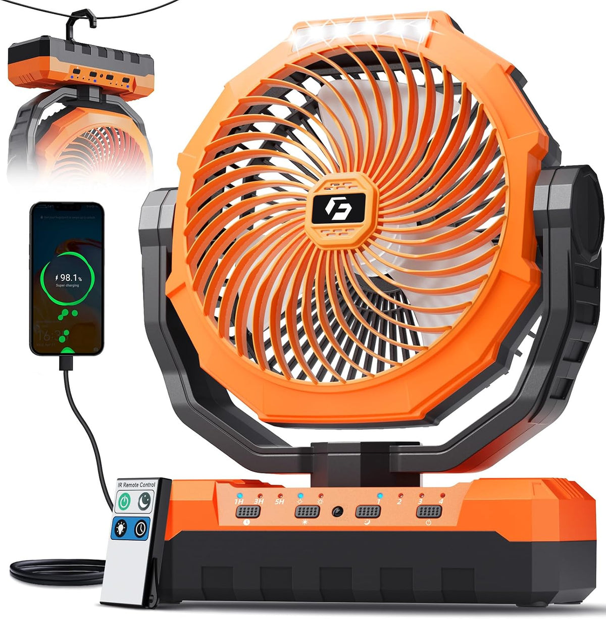 FRIZCOL 3-in-1 Camping Fan - Portable Fans Rechargeable - 24000mAh Battery Powered Fan with Light & Remote for Indoor, Outdoor, Tent, Travel, Fishing, Jobsite, Gifts for Men Dad Him - Green