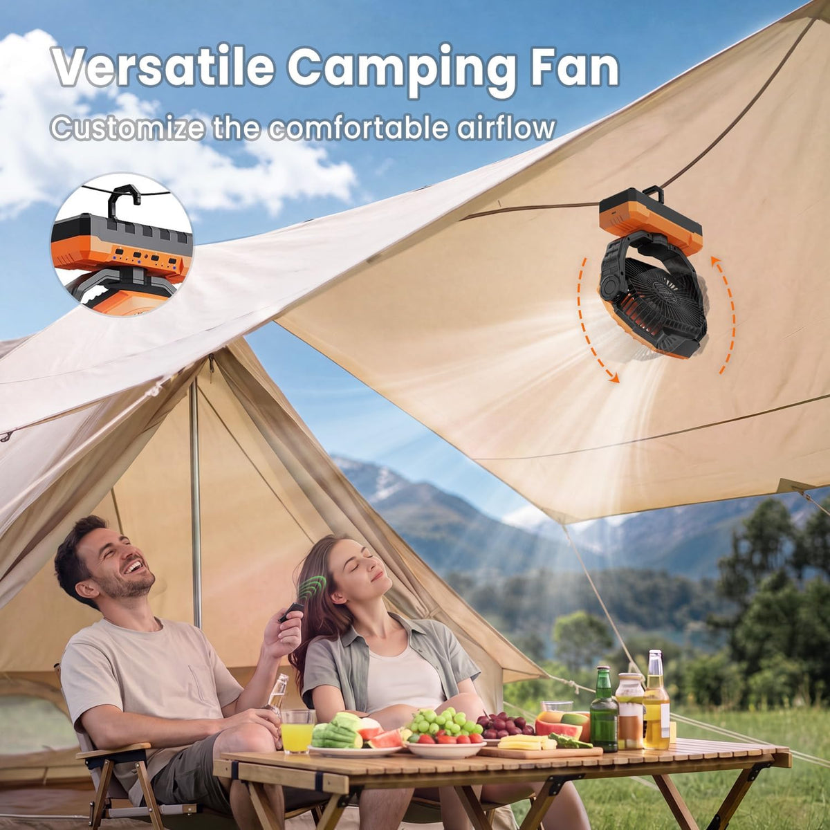 FRIZCOL 3-in-1 Camping Fan - Portable Fans Rechargeable - 24000mAh Battery Powered Fan with Light & Remote for Indoor, Outdoor, Tent, Travel, Fishing, Jobsite, Gifts for Men Dad Him - Green