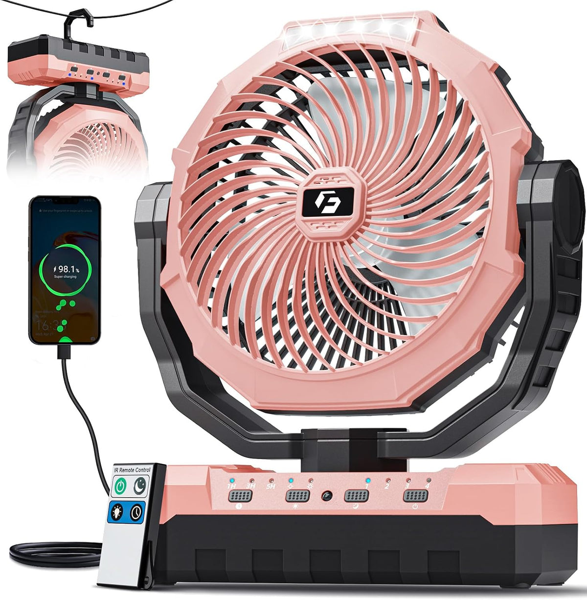 FRIZCOL 3-in-1 Camping Fan - Portable Fans Rechargeable - 24000mAh Battery Powered Fan with Light & Remote for Indoor, Outdoor, Tent, Travel, Fishing, Jobsite, Gifts for Men Dad Him - Green