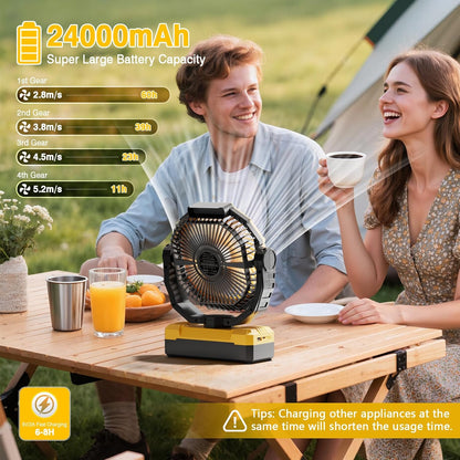 FRIZCOL 3-in-1 Camping Fan - Portable Fans Rechargeable - 24000mAh Battery Powered Fan with Light & Remote for Indoor, Outdoor, Tent, Travel, Fishing, Jobsite, Gifts for Men Dad Him - Green