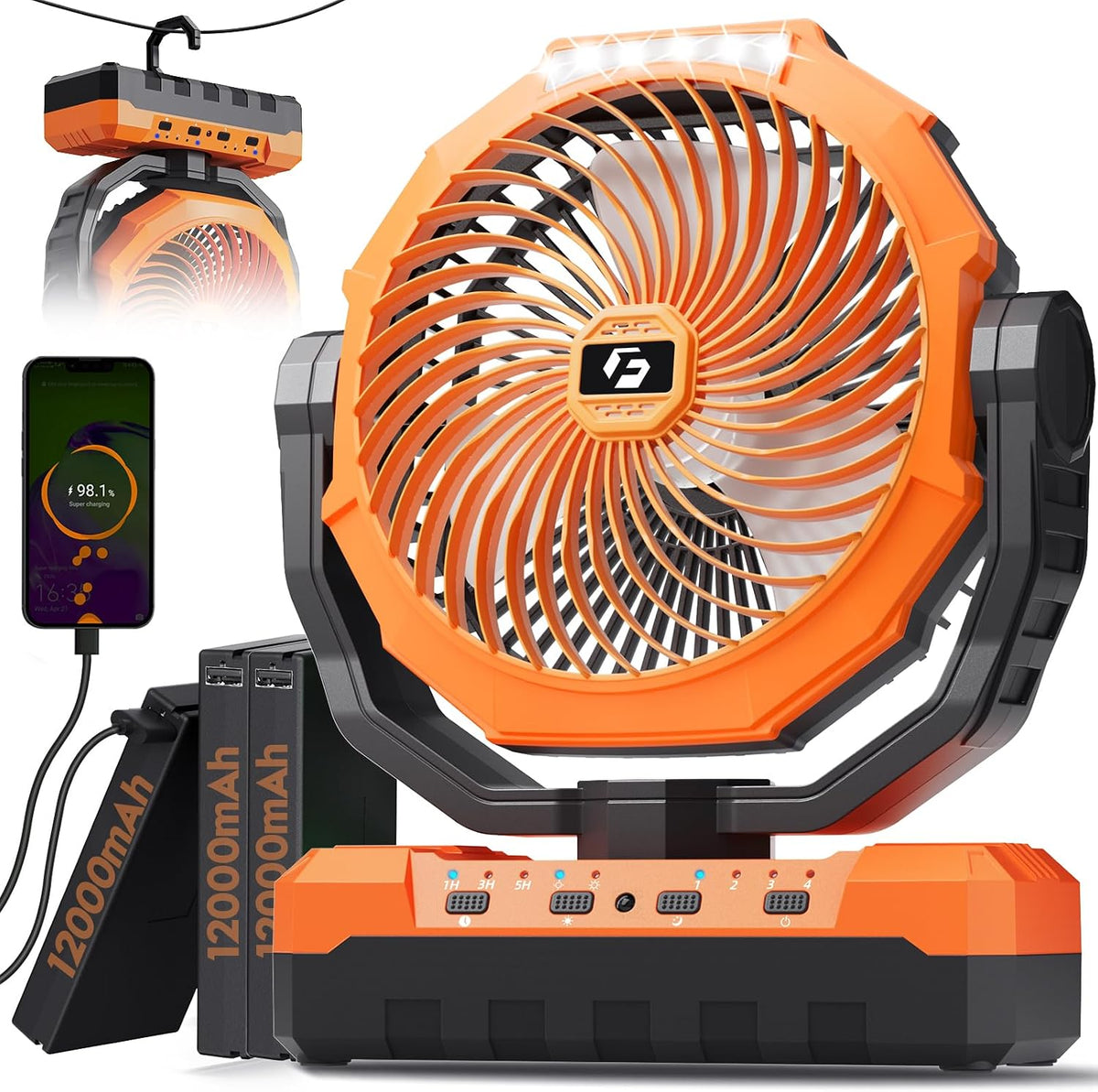 FRIZCOL 3-in-1 Camping Fan - Portable Fans Rechargeable - 24000mAh Battery Powered Fan with Light & Remote for Indoor, Outdoor, Tent, Travel, Fishing, Jobsite, Gifts for Men Dad Him - Green