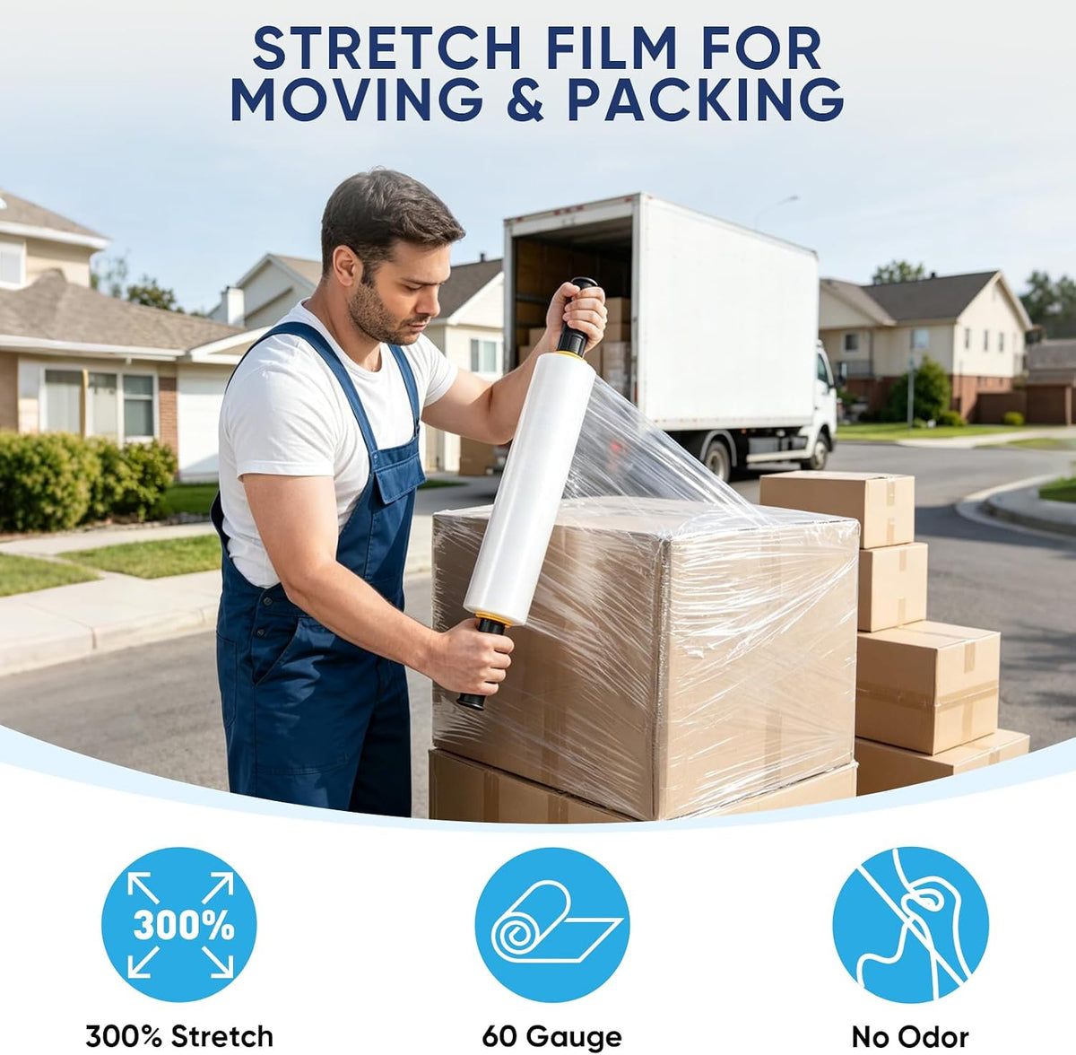Stretch Wrap Roll, 15 in x 1000 ft Plastic Wrap for Moving Furniture