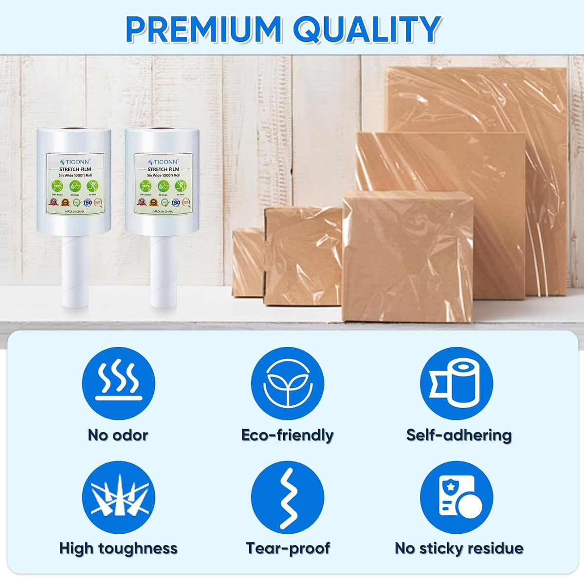 Stretch Wrap Roll, 15 in x 1000 ft Plastic Wrap for Moving Furniture