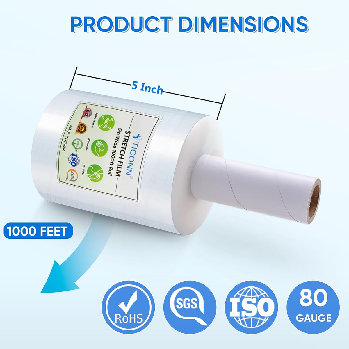 Stretch Wrap Roll, 15 in x 1000 ft Plastic Wrap for Moving Furniture