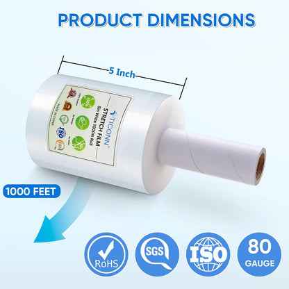 Stretch Wrap Roll, 15 in x 1000 ft Plastic Wrap for Moving Furniture