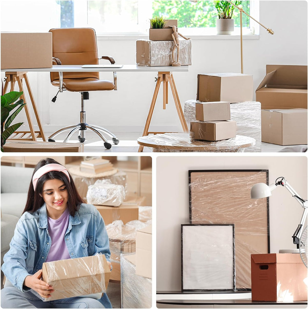 Stretch Wrap Roll, 15 in x 1000 ft Plastic Wrap for Moving Furniture