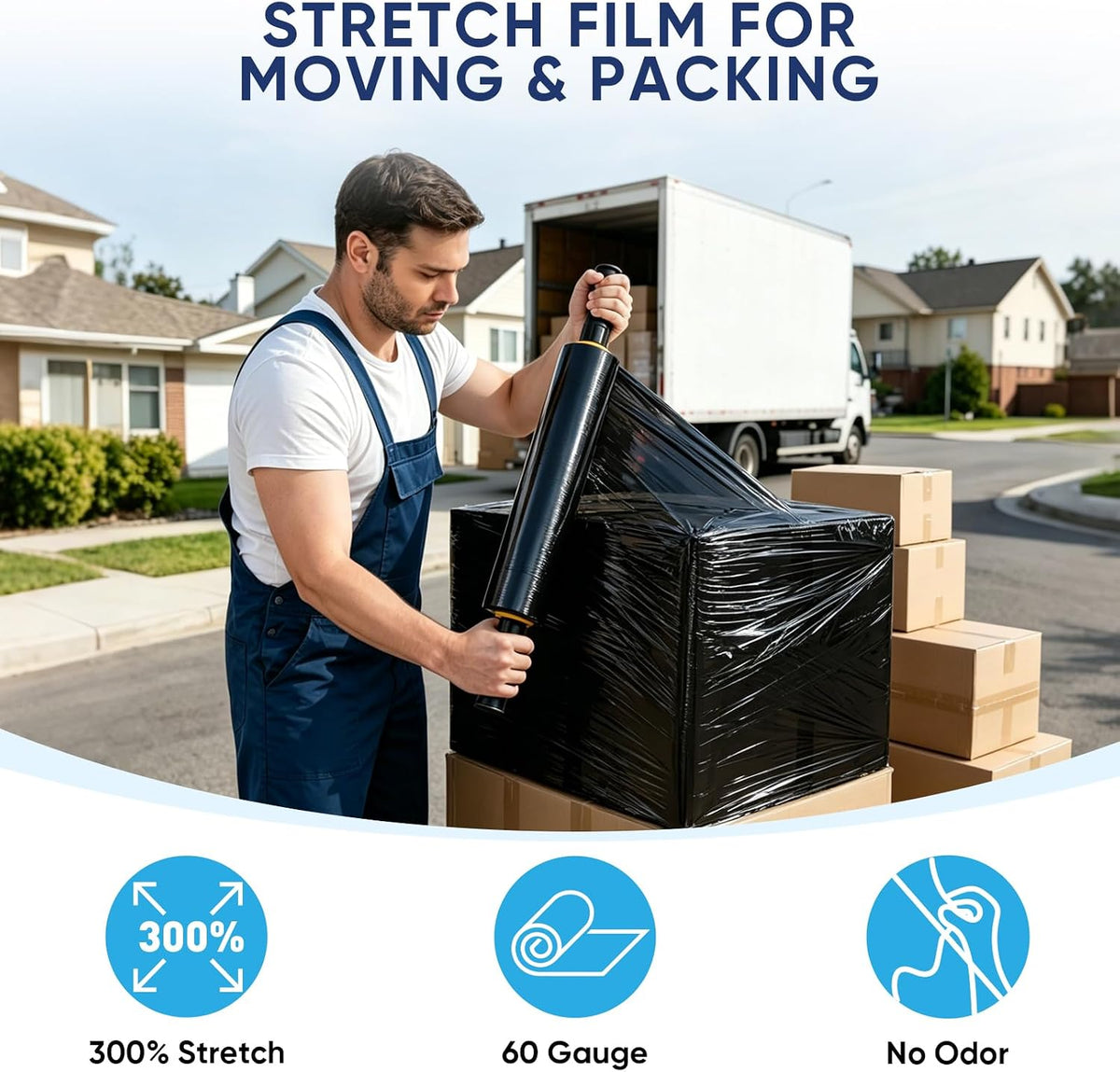 Stretch Wrap Roll, 15 in x 1000 ft Plastic Wrap for Moving Furniture